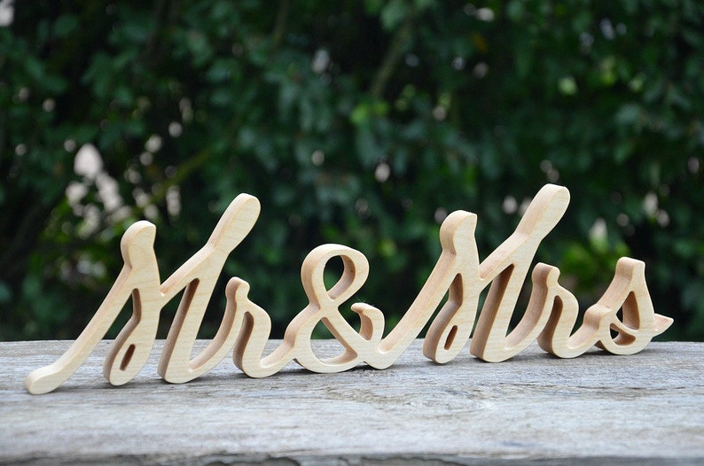 4 inches Mr Mrs Wood Sign Wood Script Letters Wood Word Rustic Wedding Decor Bridal Shower Gift Wedding Photo Prop Valentines Day Gift image 2