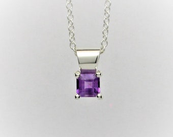Sterling Silver 925 Square Amethyst Pendant