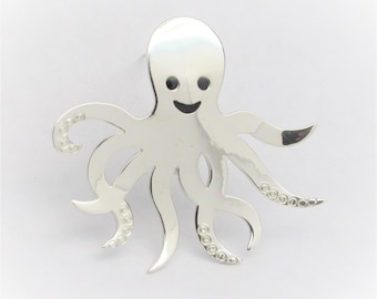 Sterling Silver 925 Smiling Octopus Brooch