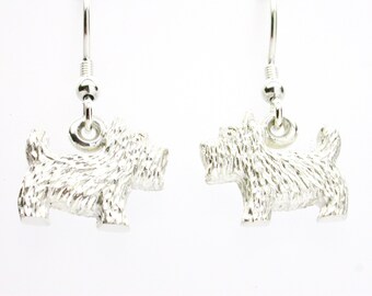 Sterling Silver 925   Scotty Dog   Drop Earrings