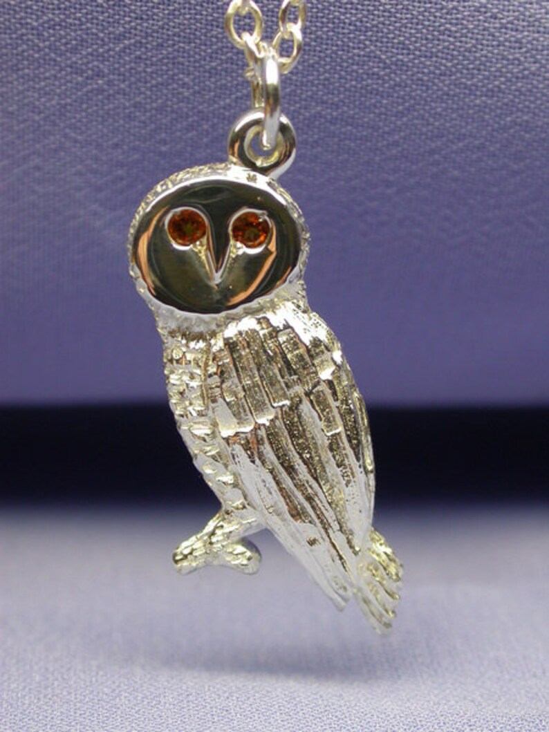 Sterling Silver 925 Owl Pendant with Citrine Eyes image 2