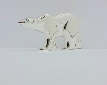 Sterling Silver 925 polar Bear Brooch with Blue Topaz Eye