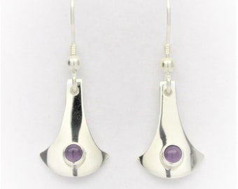 Sterling Silver 925 Amethyst Fan Shape Earrings