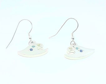 Sterling silver 925 Wave Earrings  set with Sapphire, Blue Topaz and Peridot