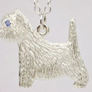 Sterling Silver 925  Westie Pendant with Sapphire Eye