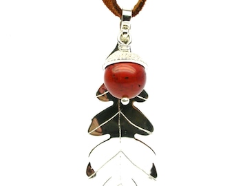 Sterling Silver 925 Oak Leaf Pendant with Jasper Acorn