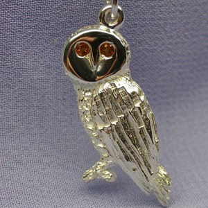 Sterling Silver 925 Owl Pendant with Citrine Eyes image 3