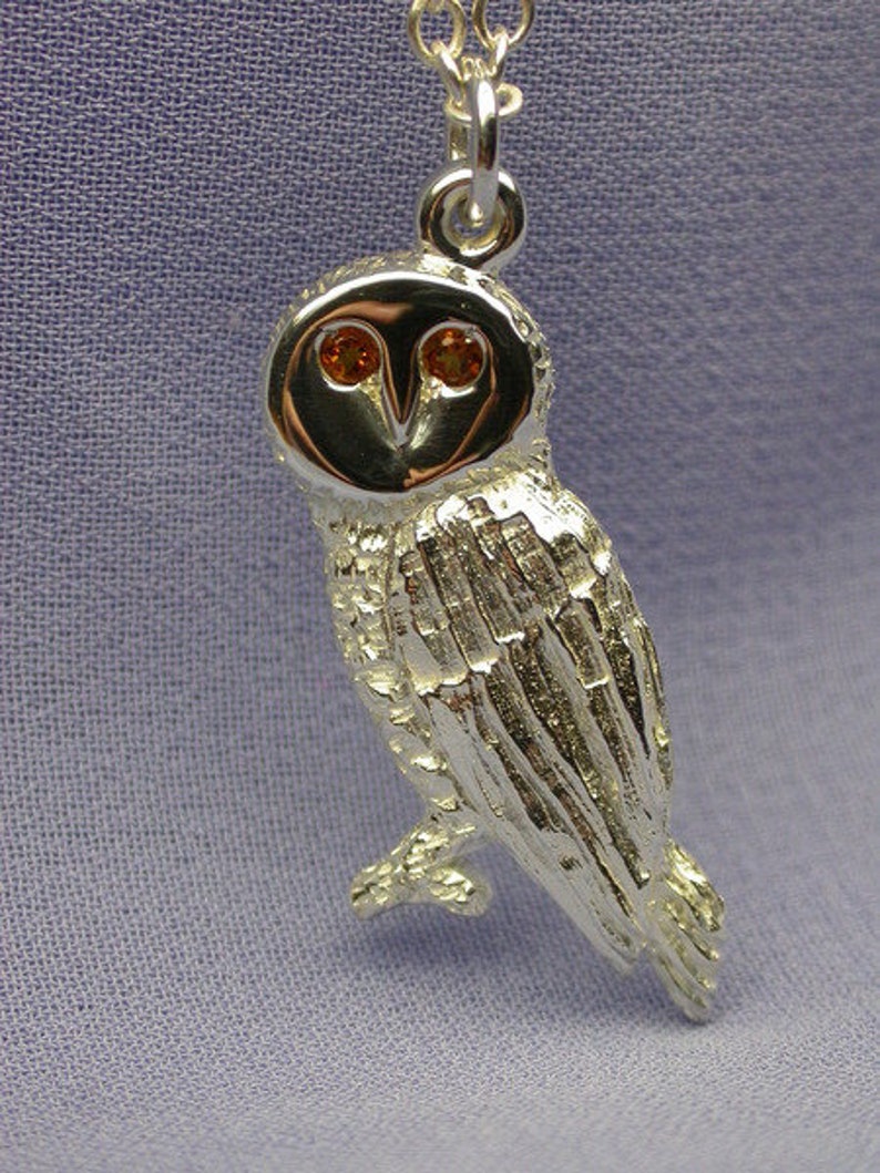 Sterling Silver 925 Owl Pendant with Citrine Eyes image 3