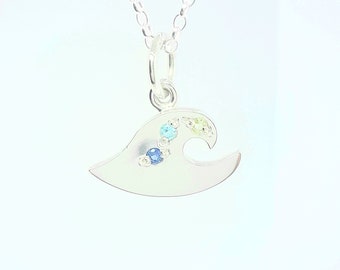 Sterling Silver 925  Sapphire,  Patina Blue Topaz and Peridot Wave pendant