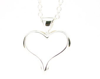 Sterling Silver 925 Open Silhouette Heart Pendant