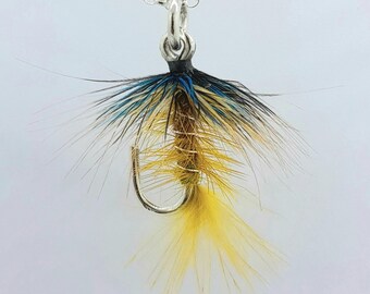 Handmade Sterling Silver Angling Hook Necklace: Copper Olive Mayfly