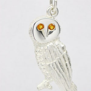 Sterling Silver 925  Owl Pendant with Citrine Eyes