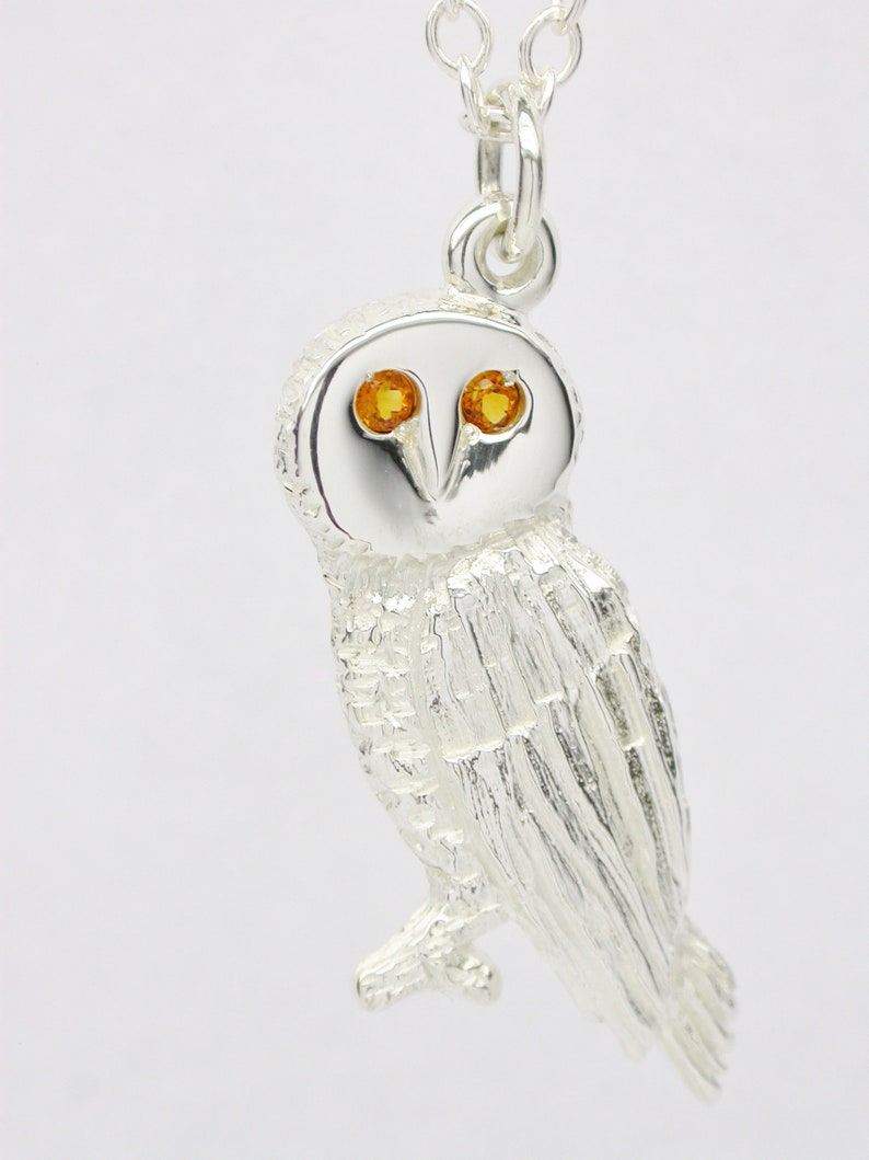 Sterling Silver 925 Owl Pendant with Citrine Eyes image 1