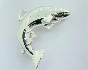 Sterling Silver 925 Leaping Salmon Brooch