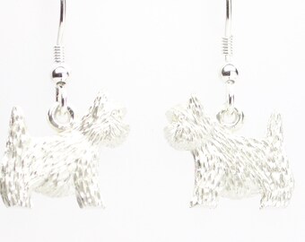 Sterling Silver 925 Westie Dog Drop Earrings