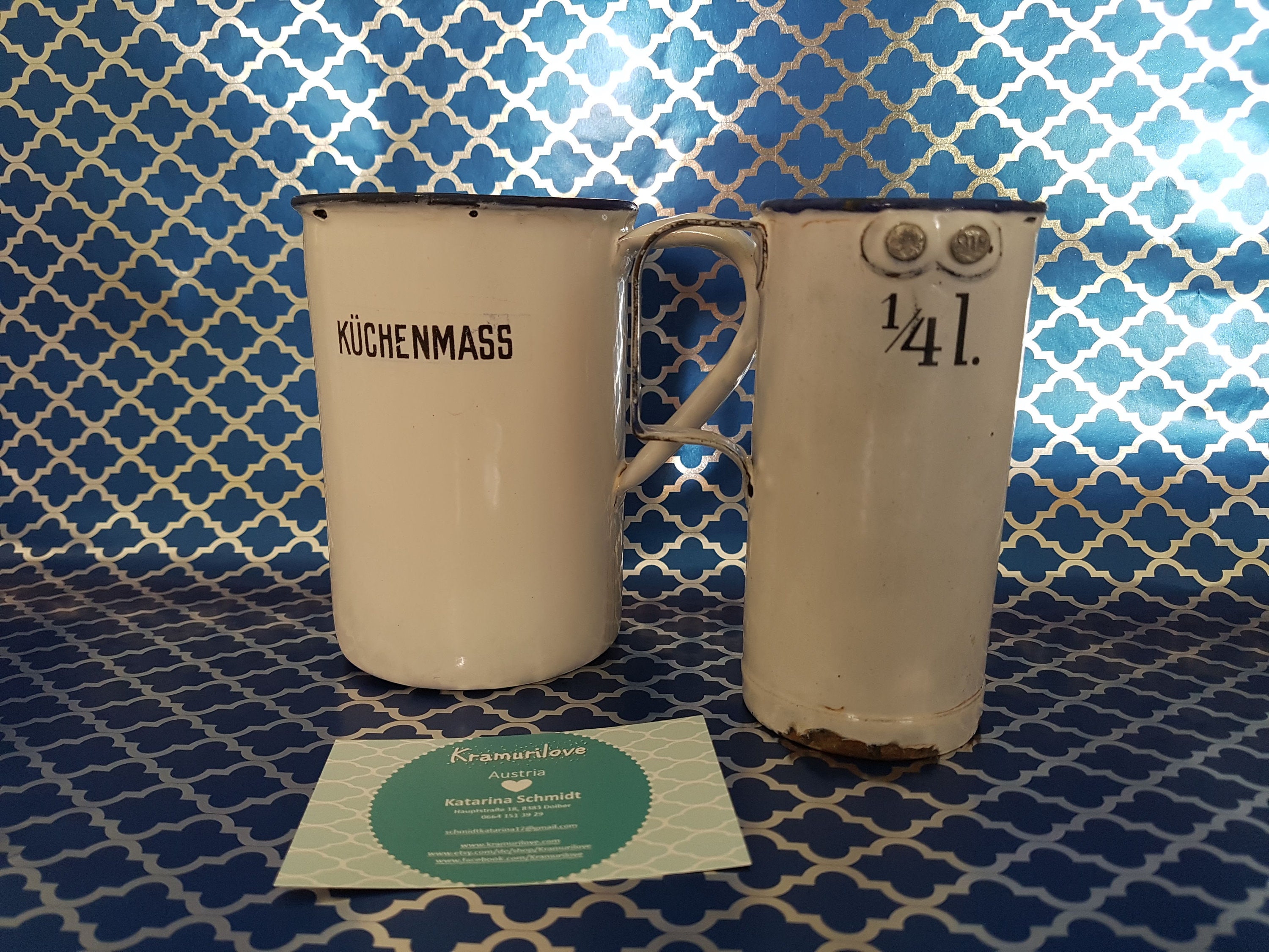 Kitchen Dimension Enamel Measuring Cup Old Enamel White Shabby