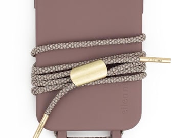 Crossbody phone necklace with phone case for iPhone and Samsung in BERRY with OAT cord, handmade by eilenna