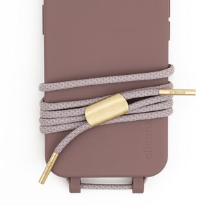 Chaîne et étui pour téléphone portable pour iPhone Samsung en BERRY avec cordon SUR le TAUPE, fait main par eilenna