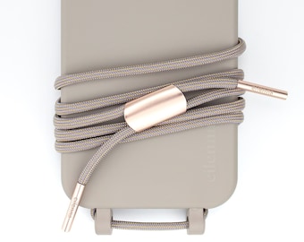 Handykette abnehmbar und Handyhülle für iPhone Samsung in CLAY Grau mit Kordel BOHEMIAN handmade von eilenna