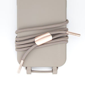 Chaîne de téléphone portable amovible et étui de téléphone portable pour iPhone Samsung en CLAY Gris avec cordon BOHEMIAN fait main par eilenna