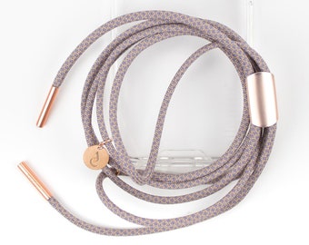 eilenna Pastel-colored cell phone chain with transparent case and cord in pastel colors rose gold, OVER THE TAUPE