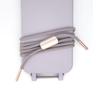 Chaîne de téléphone portable et étui de téléphone interchangeables pour iPhone et Samsung de couleur lilas FLOR avec cordon SUR le TAUPE, fabriqués à la main par eilenna