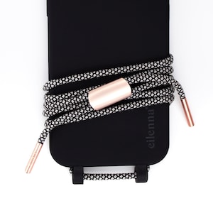 Chaîne de téléphone portable à changer avec étui de téléphone portable pour iPhone Samsung en CORBEAU Noir avec cordon SEL et POIVRE, fait main par eilenna