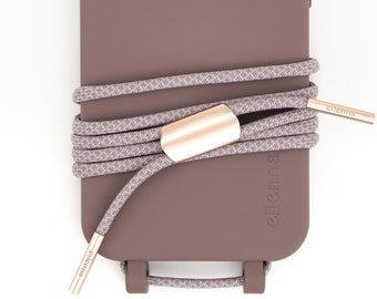 eilenna Interchangeable cell phone chain and cell phone case in BERRY with cord OVER the TAUPE