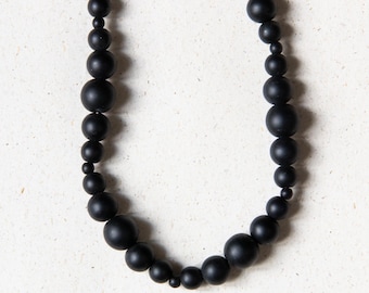 Onyx necklace for women, black gemstone necklace, natural stone beads, 18K gold plated, handmade by eilenna