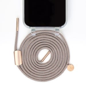 Chaîne de téléphone portable détachable et étui de téléphone portable pour iPhone de couleur CLEAR transparent avec cordon CHESS or rose, fait main par eilenna