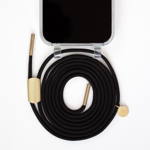 eilenna modular mobile phone cord and transparent mobile phone shell in CLEAR with BLACK BEAUTY gold cord