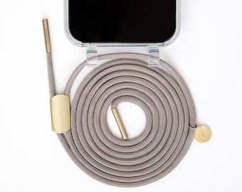 Catena per telefono e custodia trasparente per iPhone nel colore CLEAR trasparente con cordino BOHEMIAN Gold, realizzata a mano da eilenna