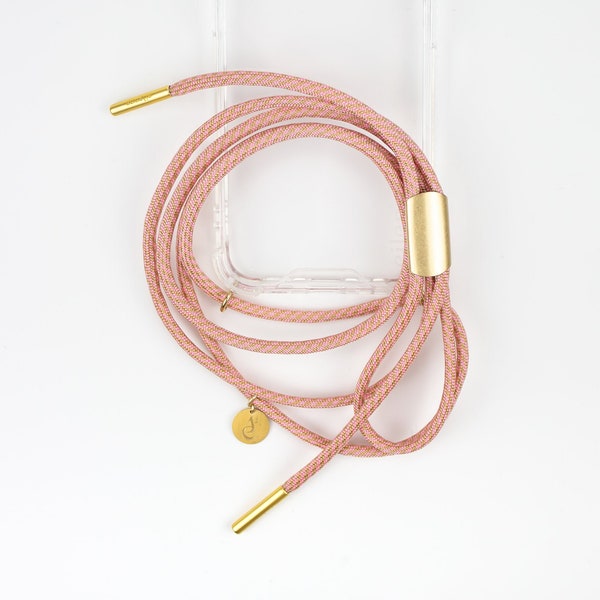 Mobile phone chain for hanging, LIKE A VIRGIN, cord in pink gold