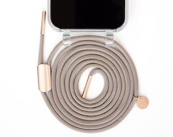 Catena per telefono con custodia trasparente per iPhone in colore TRASPARENTE con cordino in oro rosa BOHEMIAN, realizzata a mano da eilenna