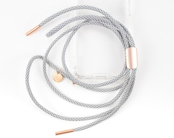 Cadena ajustable para teléfono móvil con funda transparente para iPhone, Samsung y Huawei y cordón FOGGY con oro rosa, hecha a mano por eilenna
