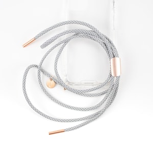 Chaîne de téléphone portable réglable avec étui transparent pour iPhone Samsung Huawei et cordon FOGGY avec or rose, fait main par eilenna