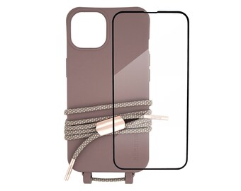 eilenna Handyhülle mit Handykette zum Auswechseln und 9H Panzerglas für iPhone im Bundle, SmartCase BERRY