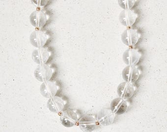 Quartz crystal necklace for women, clear rock crystal pearl necklace, high-quality gemstone jewelry, 18K gold plated, handmade by eilenna