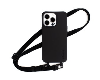 Mobile phone case with strap for iPhone Samsung, set mobile phone chain, mobile phone strap for hanging in the color CROW Black by eilenna
