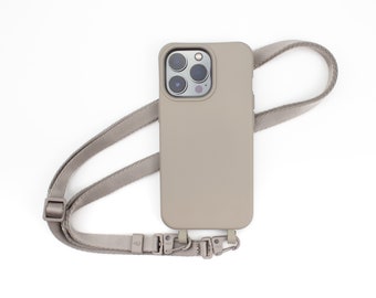 Mobile phone case with strap for iPhone Samsung, set mobile phone chain, mobile phone strap for hanging in the color CLAY Warm Grey by eilenna