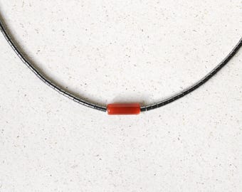 Women's gemstone necklace, handmade, hematite and carnelian natural stones, 18K gold plated, Eilenna