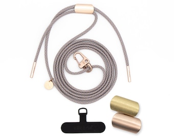 Handykette universal mit Karabiner und Adapter, Kordel in OVER the TAUPE, handmade von eilenna