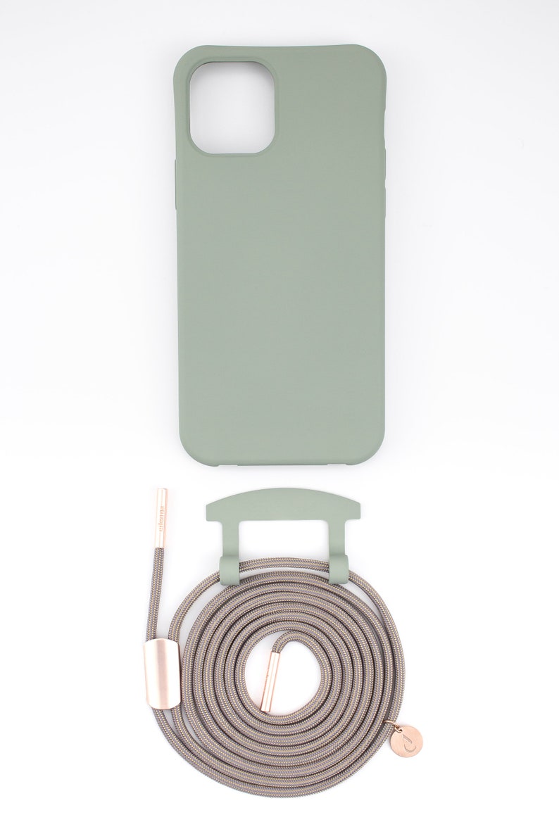 eilenna modular mobile phone chain and protective cover in SAGE with BOHEMIAN cord image 2