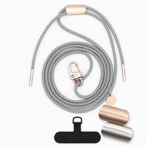 Handykette mit Karabiner und Adapter, Universal Handykordel in FOGGY handmade von eilenna
