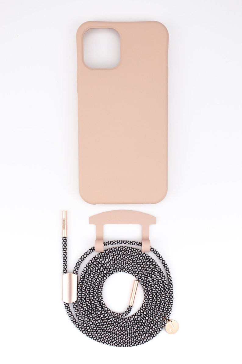 eilenna modular mobile phone chain and protective cover in NUDE with cord SALT and PEPPER image 2