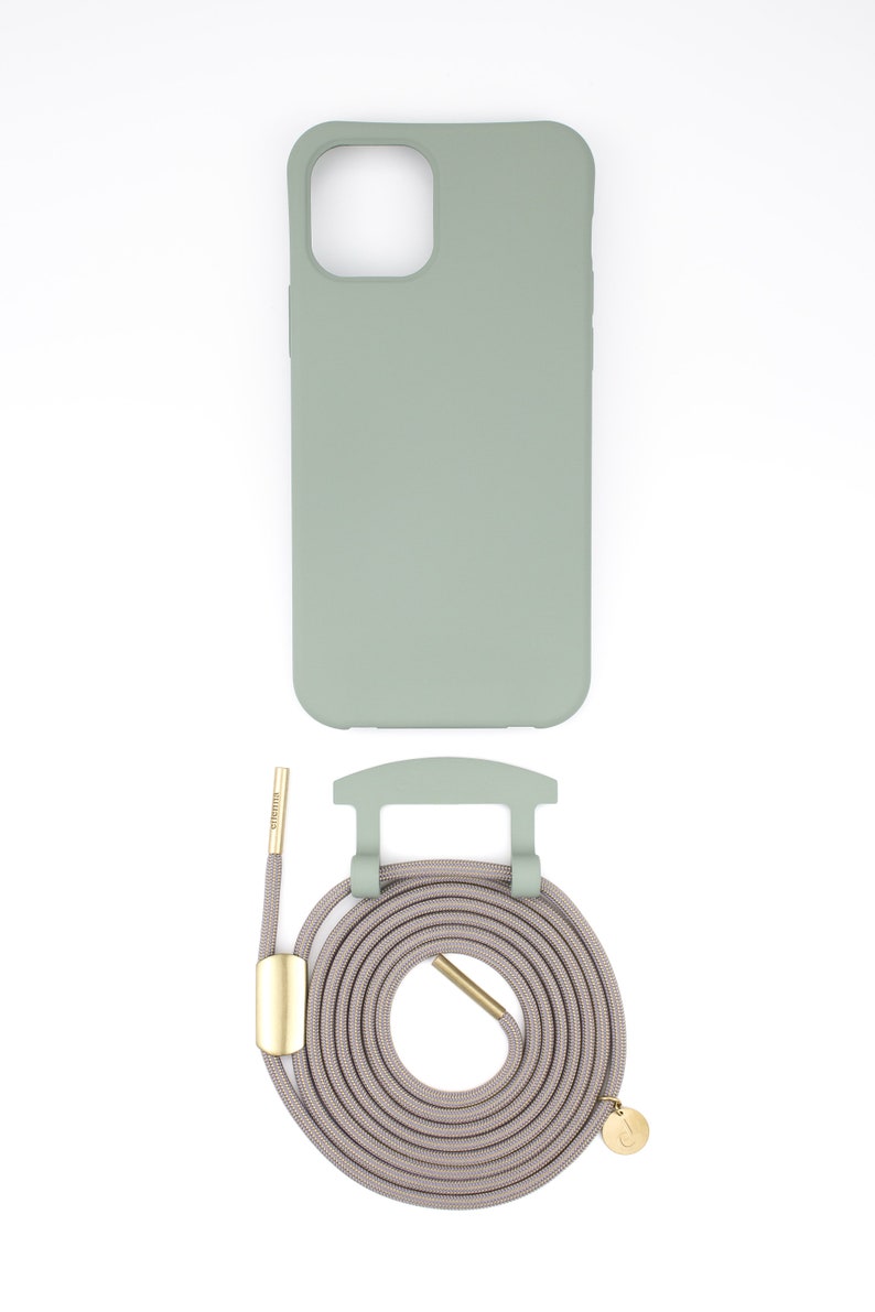 eilenna modular mobile phone chain and protective cover in SAGE with BOHEMIAN cord image 6