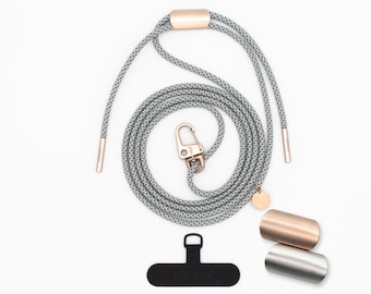 Universal mobile phone chain with carabiner and adapter, mobile phone cord in FOGGY with silver or rose gold, handmade by eilenna