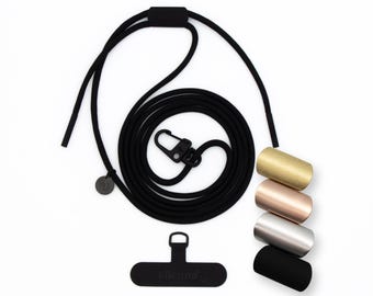 Mobile phone chain with carabiner and adapter, universal mobile phone cord in BLACK BEAUTY handmade by eilenna