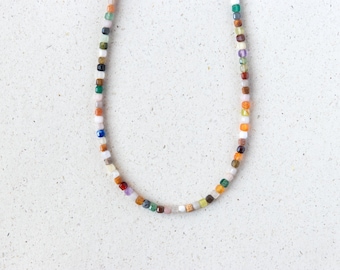 Colorful gemstone necklace for women, boho natural stone necklace handmade, quartz lapis lazuli tiger's eye amazonite rose quartz, 18K gold plated, eilenna