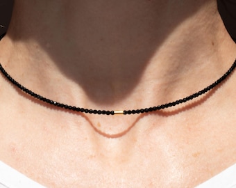 Necklace with black zircon natural stone and 18K gold-plated clasp – Minimalist pearl jewelry, handmade by eilenna